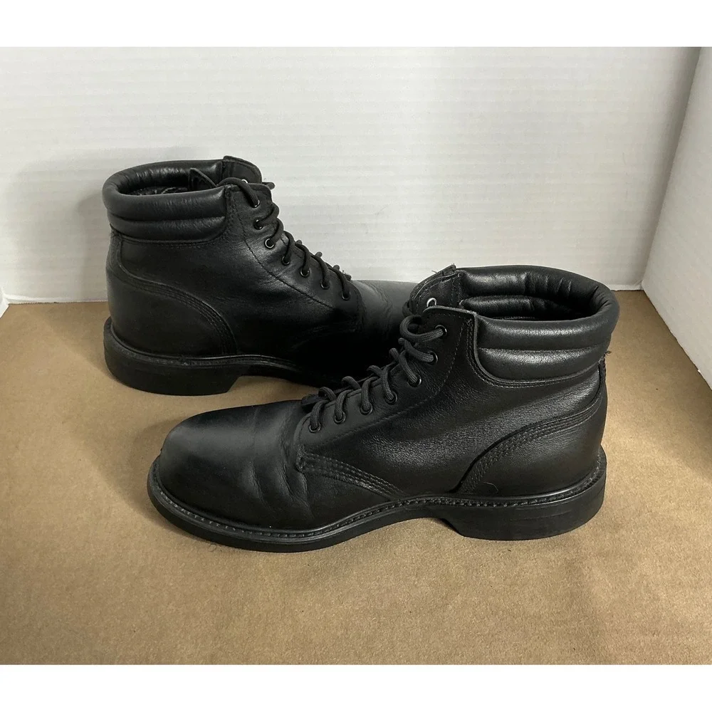 Men's Black‎ Leather Work Boots – Lace Up, Oil Resistant Sole, Size ~11/11.5